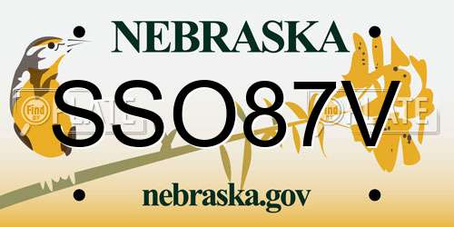 SSO87V Nebraska License Plate