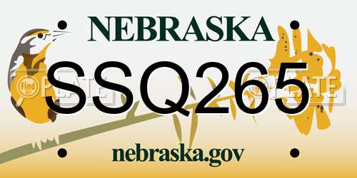 SSQ265 Nebraska License Plate