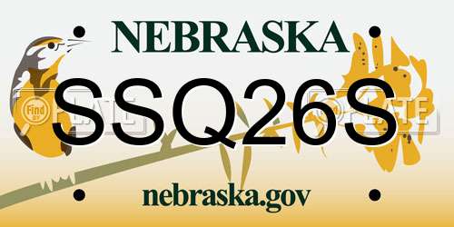SSQ26S Nebraska License Plate