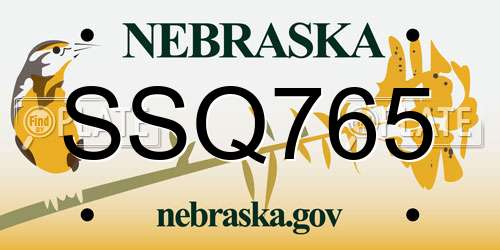 SSQ765 Nebraska License Plate