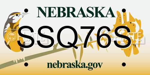SSQ76S Nebraska License Plate