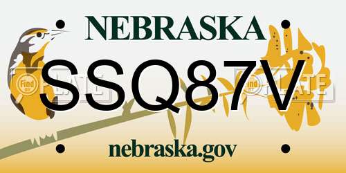 SSQ87V Nebraska License Plate