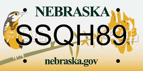 SSQH89 Nebraska License Plate
