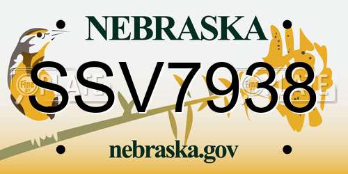 SSV7938 Nebraska License Plate