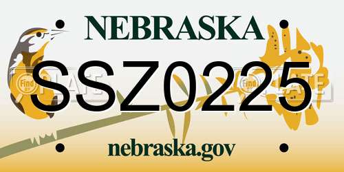 SSZ0225 Nebraska License Plate
