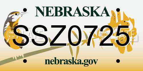 SSZ0725 Nebraska License Plate