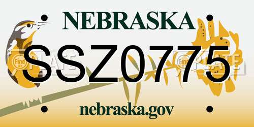 SSZ0775 Nebraska License Plate