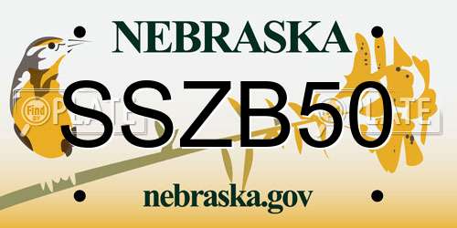 SSZB50 Nebraska License Plate
