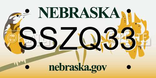 SSZQ33 Nebraska License Plate