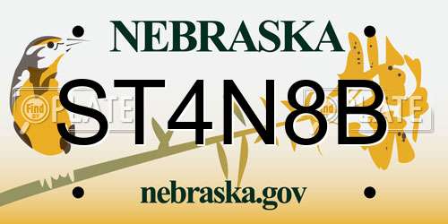 ST4N8B Nebraska License Plate