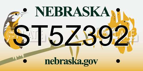ST5Z392 Nebraska License Plate