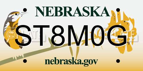 ST8M0G Nebraska License Plate