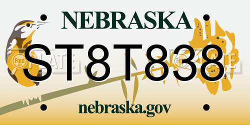 ST8T838 Nebraska License Plate