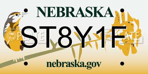 ST8Y1F Nebraska License Plate