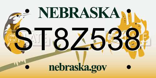 ST8Z538 Nebraska License Plate