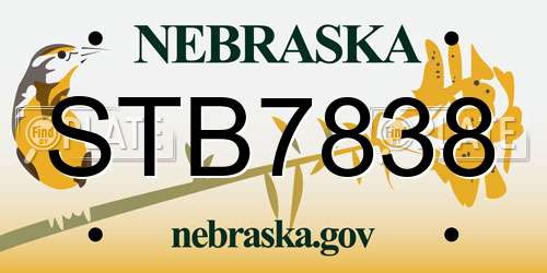 STB7838 Nebraska License Plate