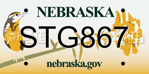 STG867 Nebraska License Plate