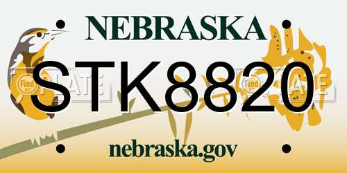 STK8820 Nebraska License Plate