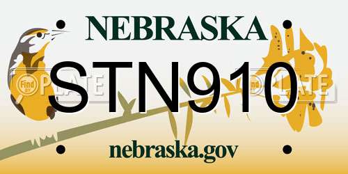 STN910 Nebraska License Plate
