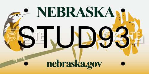 STUD93 Nebraska License Plate
