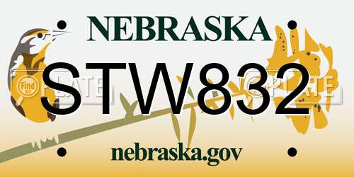 STW832 Nebraska License Plate