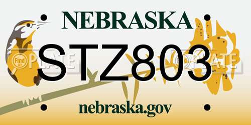 STZ803 Nebraska License Plate