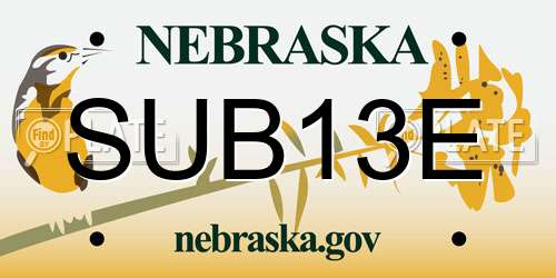 SUB13E Nebraska License Plate