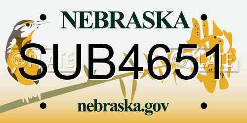 SUB4651 Nebraska License Plate
