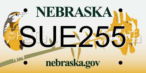 SUE255 Nebraska License Plate