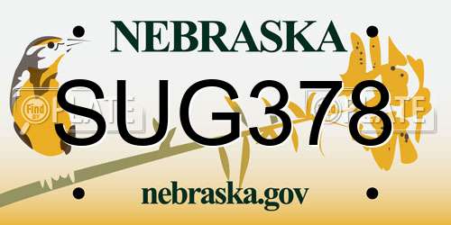 SUG378 Nebraska License Plate