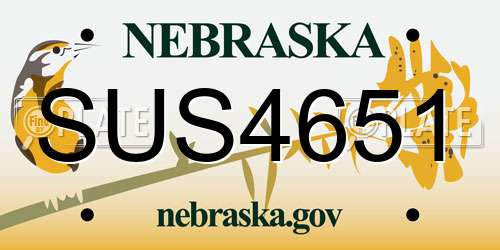 SUS4651 Nebraska License Plate