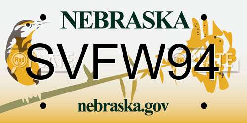 SVFW94 Nebraska License Plate