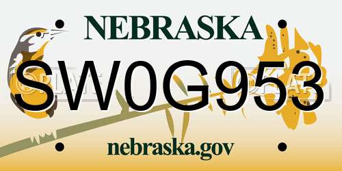 SW0G953 Nebraska License Plate