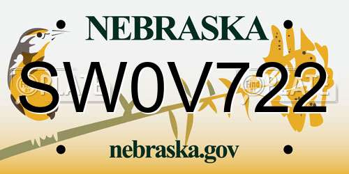 SW0V722 Nebraska License Plate