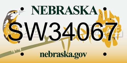 SW34067 Nebraska License Plate