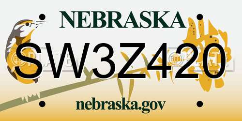 SW3Z420 Nebraska License Plate