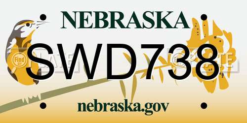 SWD738 Nebraska License Plate