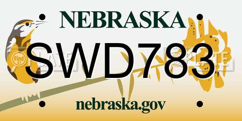 SWD783 Nebraska License Plate