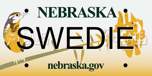 SWEDIE Nebraska License Plate