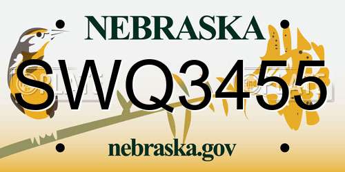SWQ3455 Nebraska License Plate