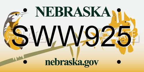 SWW925 Nebraska License Plate