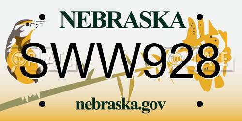 SWW928 Nebraska License Plate