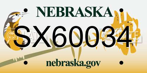 SX60034 Nebraska License Plate