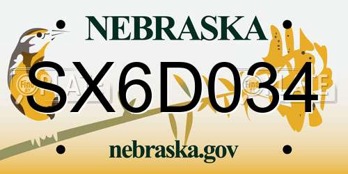 SX6D034 Nebraska License Plate