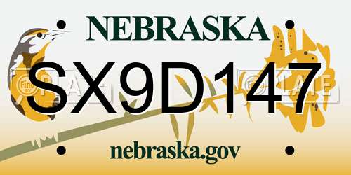 SX9D147 Nebraska License Plate