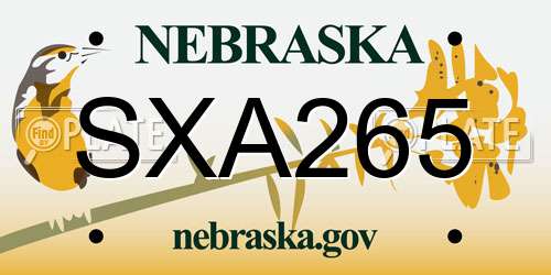 SXA265 Nebraska License Plate