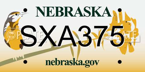 SXA375 Nebraska License Plate