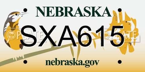 SXA615 Nebraska License Plate