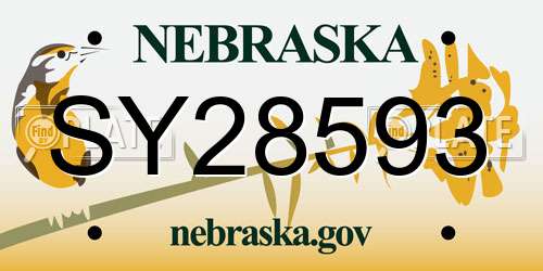 SY28593 Nebraska License Plate