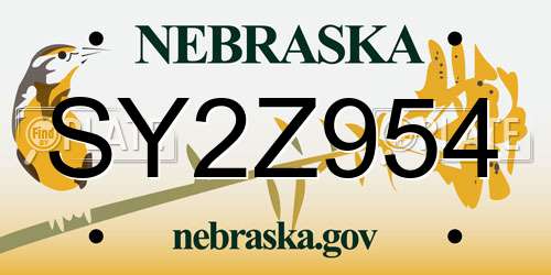 SY2Z954 Nebraska License Plate
